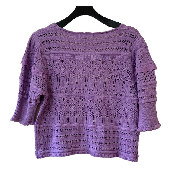 70/21 Pointelle Knit Crochet‎ Square-Neck Sweater Top NWT - Picture 3 of 13